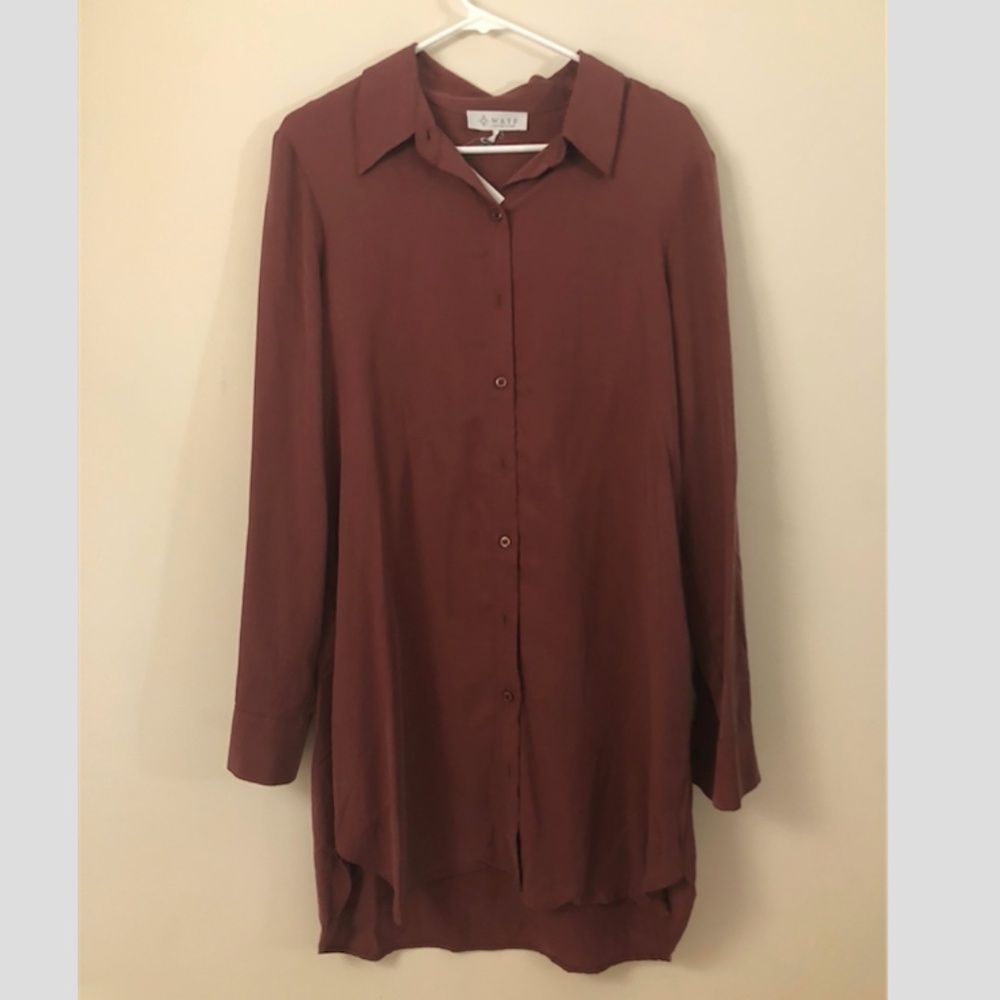 Wayf - Shirt Dress (Knee length) in Red (Burgandy)